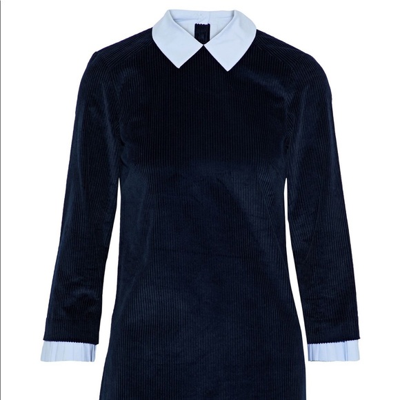 Sandro | Laury Contrast Collar Blue Corduroy Dress - Picture 3 of 13